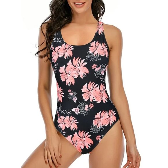 Tempt Me Women's Swimsuit XL One Piece  Pink Black Crisscross Back NWT - Picture 1 of 9
